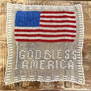 Vintage Crochet American Flag Doily God Bless America Patriotic Decor